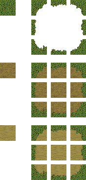 Example of using only 9 tiles to create two totally different 'dynamic tilesets'.