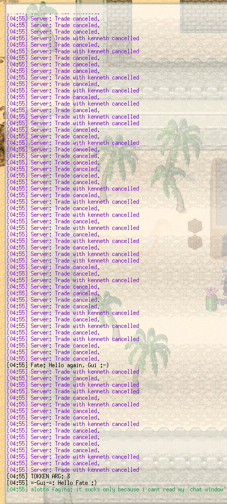 Screenshot of trade spam from 'kenneth'.
