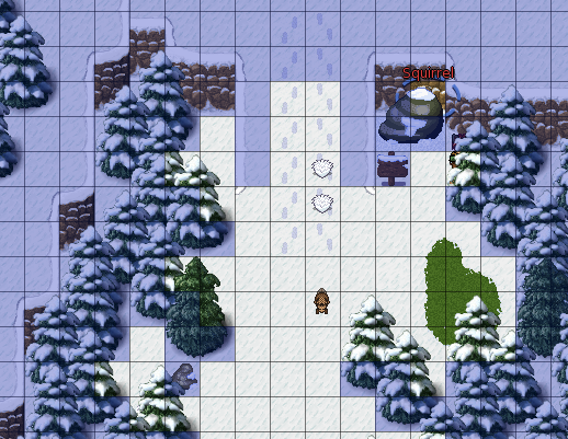 Squirrels (and other mobs) can't be reached in the single square behind the rock