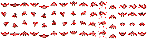 The Bird's Sprite: Note that the hurt is useless and many frames are the same, but this is the draft and the good copy wont have duplicates or hurt scenes.