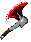 axe with blood on the end.